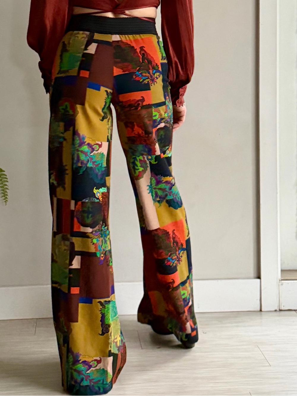 Save The Queen Patchwork Floral Wide-Leg Pants in Multi Colors - Picture 3 of 12